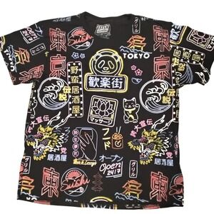 Fresh Laundry Mens Tokyo Neon Panda Dragon All Over Print T-Shirt Black 3XL